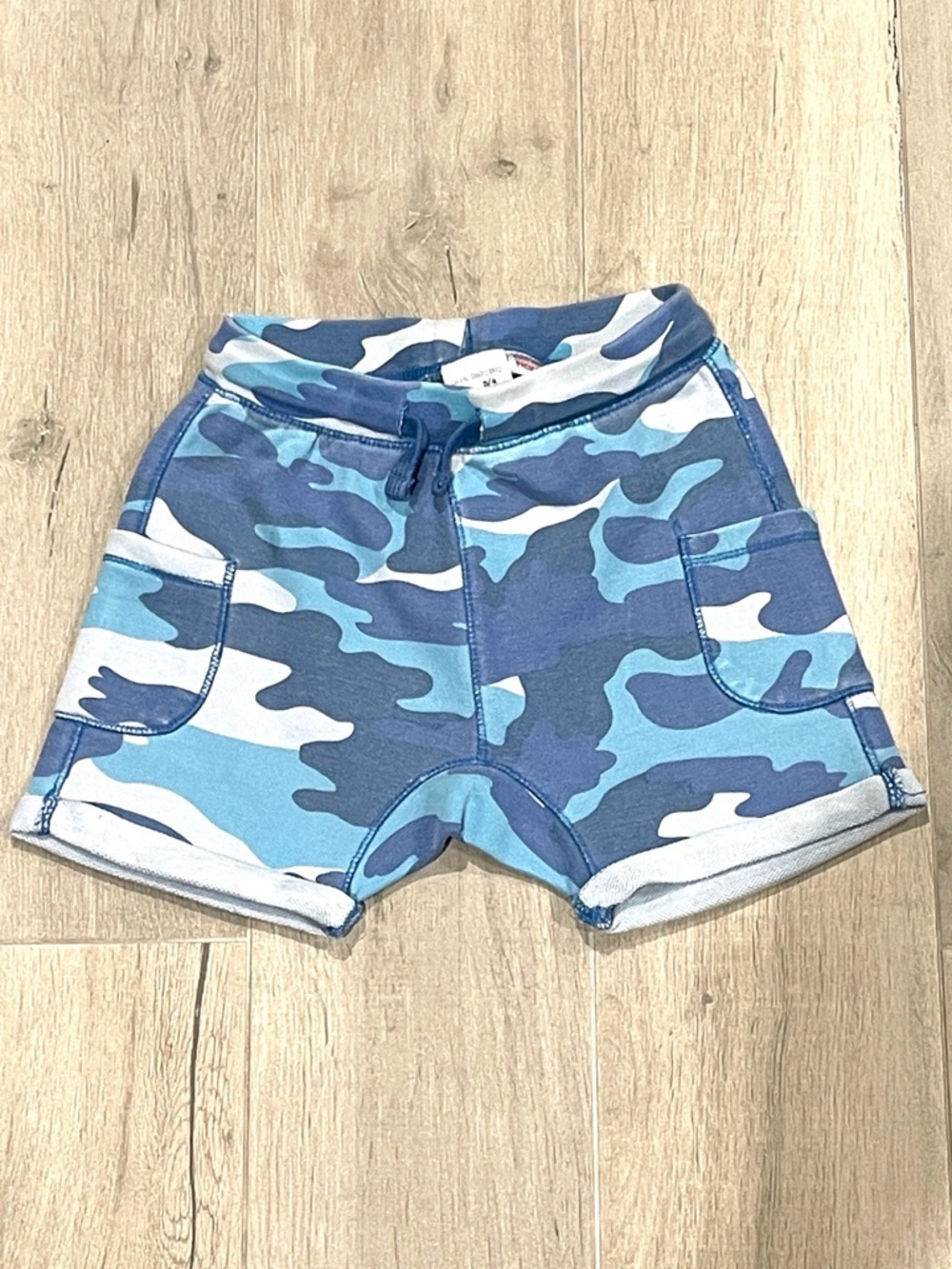Zara BabyBoy Blue Camo Shorts Size 3–4 (104) Drawstring Pocket